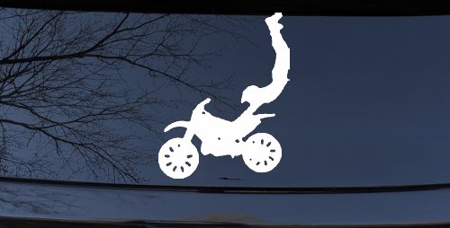 Dirtbike Motorcycle Trick Car or Truck Window Decal Sticker (White)
