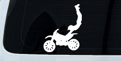 Dirtbike Motorcycle Trick Decal Sticker for Car Truck Window Vinyl (White)