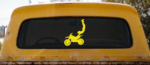 Dirtbike Motorcycle Trick Car or Truck Window Decal Sticker (Yellow)