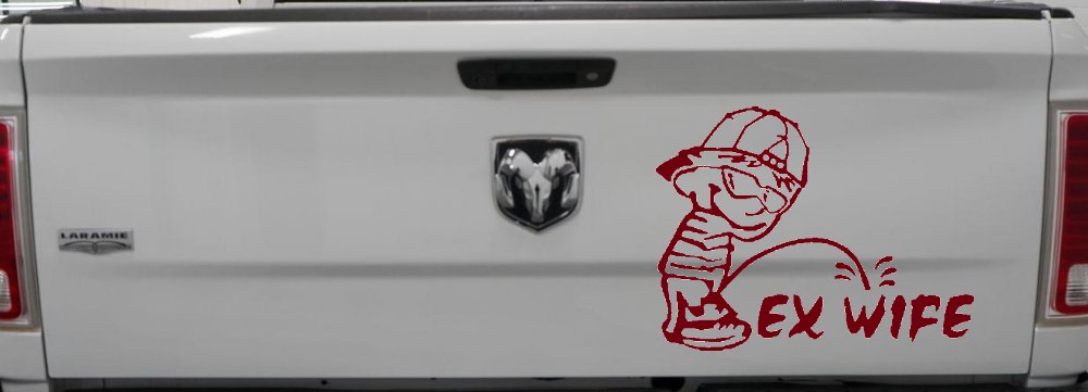 Pee on Ex Wife Car or Truck Window Decal Sticker (Burgundy)