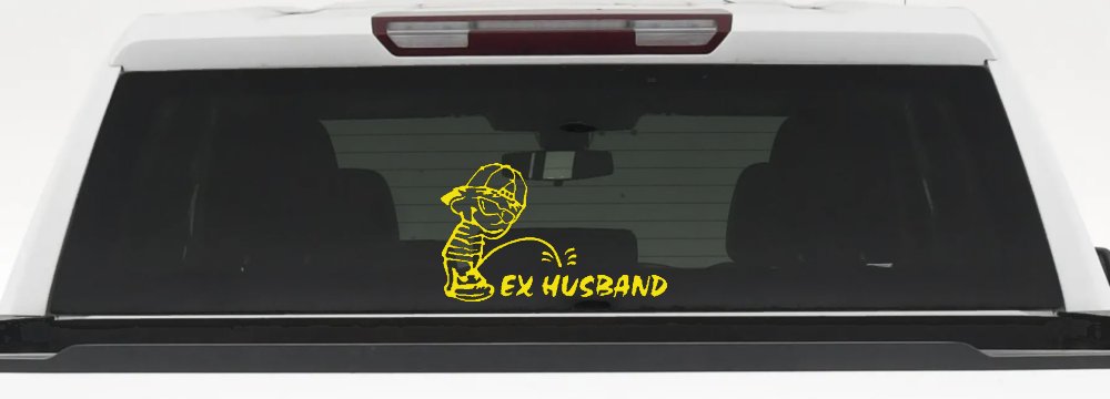 Pee on Ex Husband Car or Truck Window Decal Sticker (Yellow)