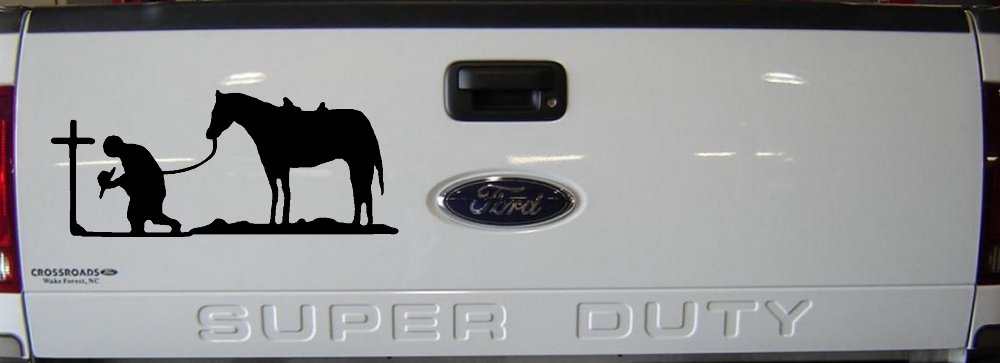 Cowboy at Cross with Horse Western Ranch or Farm Christain Car or Truck Window Decal Sticker