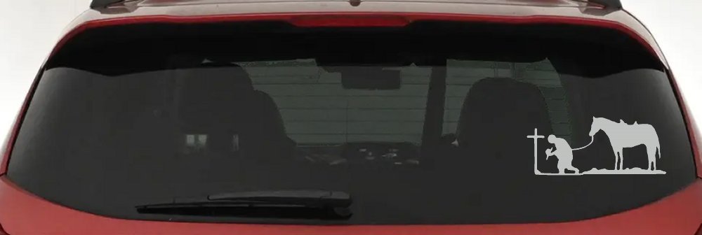 Cowboy at Cross with Horse Western Ranch or Farm Christain Car or Truck Window Decal Sticker
