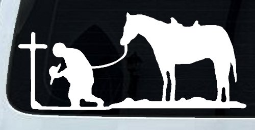 Cowboy at Cross with Horse Western Ranch or Farm Christain Car or Truck Window Decal Sticker