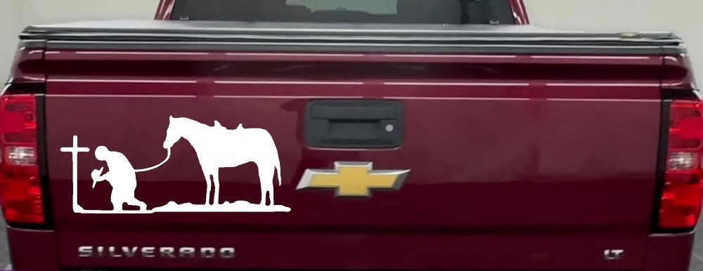 Cowboy at Cross with Horse Western Ranch or Farm Christain Car or Truck Window Decal Sticker