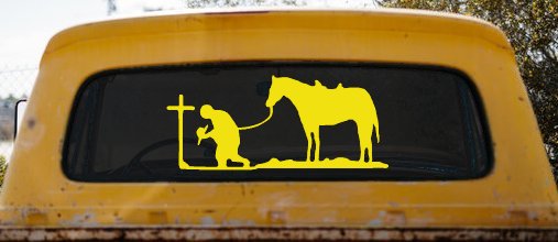 Cowboy at Cross with Horse Western Ranch or Farm Christain Car or Truck Window Decal Sticker
