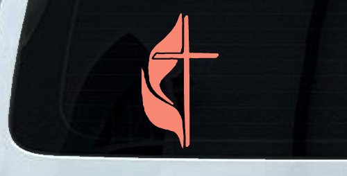 Methodist Cross Christian Car or Truck Window Decal Sticker (Coral)