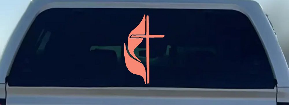 Methodist Cross Christian Car or Truck Window Decal Sticker (Coral)
