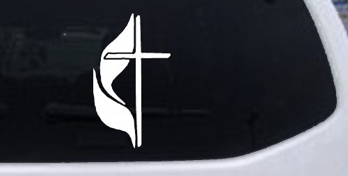 Methodist Cross Christian Car or Truck Window Decal Sticker (White)
