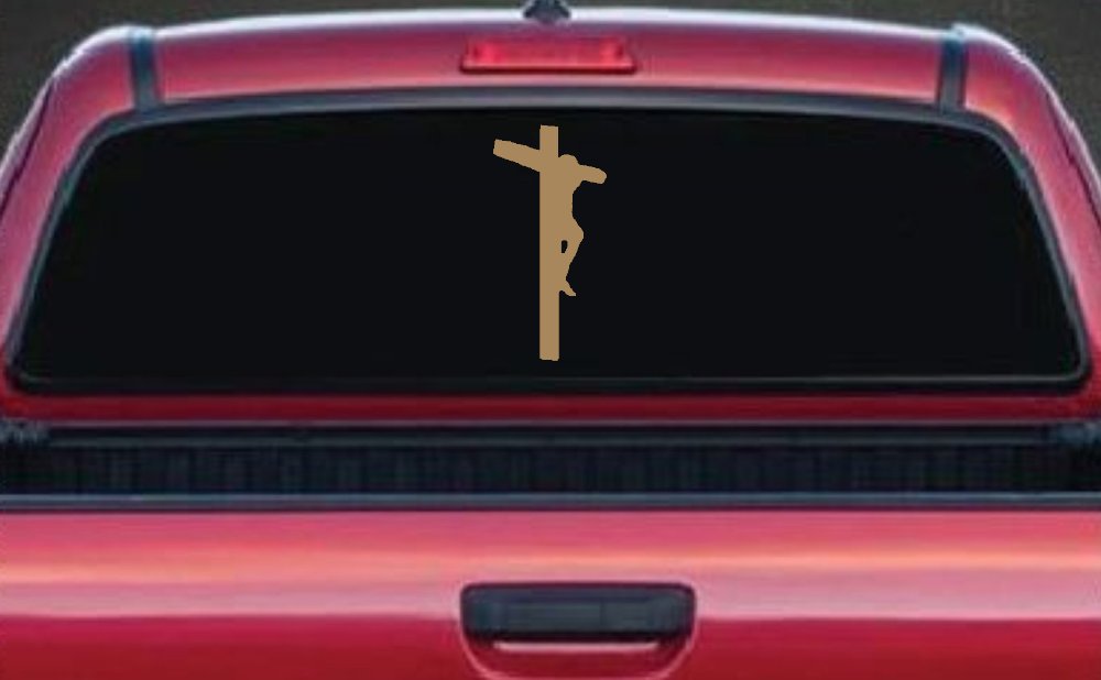 Jesus on Cross Christian Car or Truck Window Decal Sticker (Light Brown)
