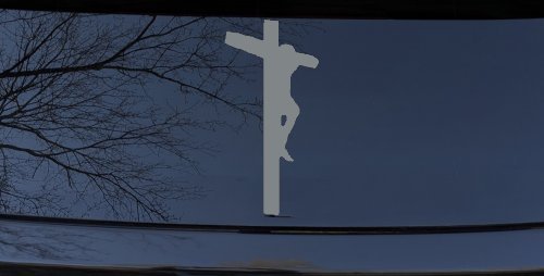 Jesus on Cross Christian Car or Truck Window Decal Sticker (Telegrey)