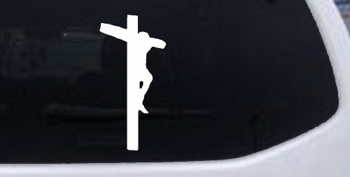 Jesus on Cross Christian Car or Truck Window Decal Sticker (White)