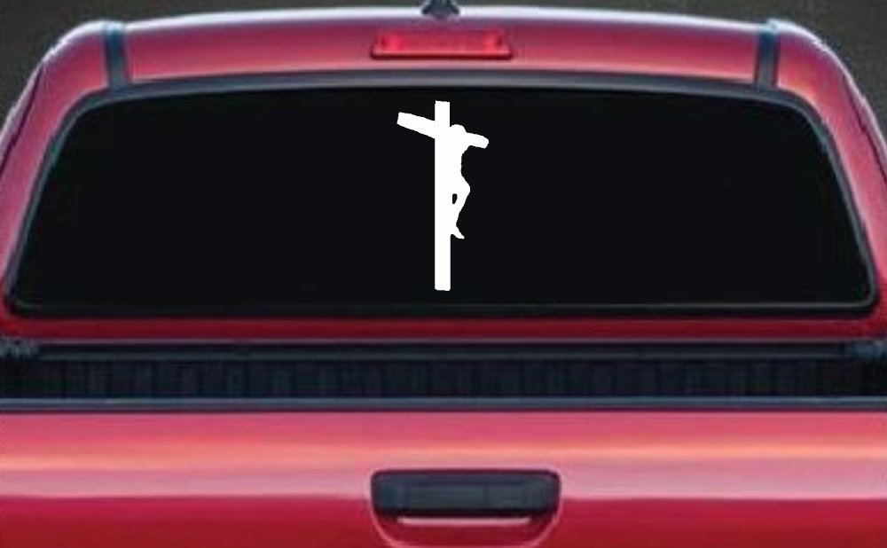 Jesus on Cross Christian Car or Truck Window Decal Sticker (White)