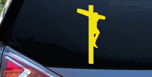 Jesus on Cross Christian Car or Truck Window Decal Sticker (Yellow)