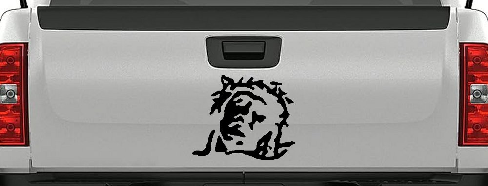 Jesus with Thorn Crown Christian Car or Truck Window Decal Sticker (Black)