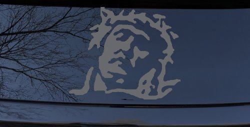 Jesus with Thorn Crown Christian Car or Truck Window Decal Sticker (Silver)