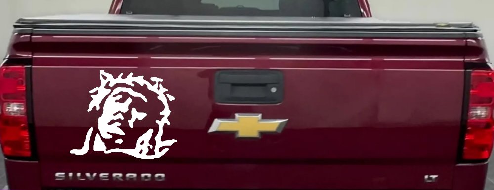 Jesus with Thorn Crown Christian Car or Truck Window Decal Sticker (White)