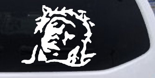 Jesus with Thorn Crown Christian Car or Truck Window Decal Sticker (White)