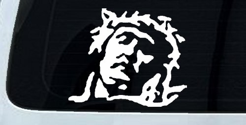 Jesus with Thorn Crown Christian Car or Truck Window Decal Sticker (White)