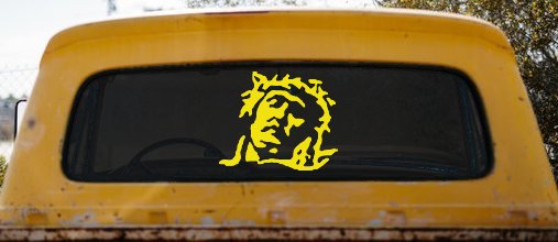 Jesus with Thorn Crown Christian Car or Truck Window Decal Sticker (Yellow)