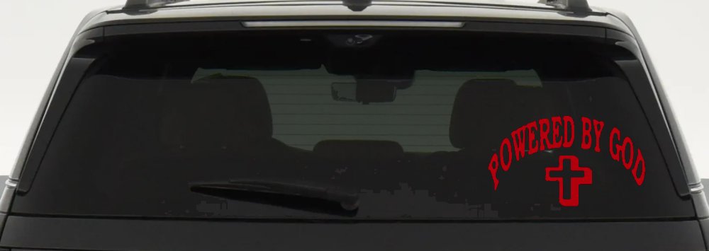 Powered By God Christian Car or Truck Window Decal Sticker (Red)
