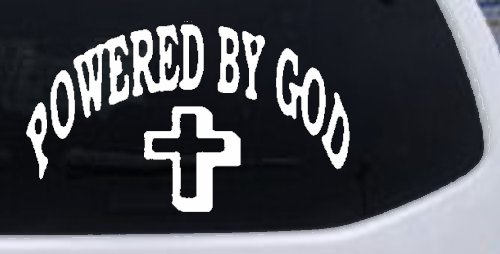 Powered By God Christian Car or Truck Window Decal Sticker (White)