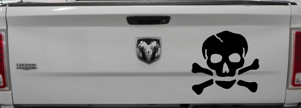 Skull and Cross Bones Biker or Pirate Car or Truck Window Decal Sticker (Black)