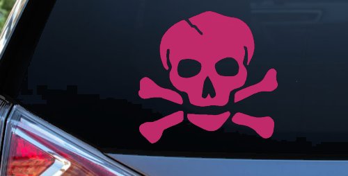 Skull and Cross Bones Biker or Pirate Car or Truck Window Decal Sticker (Hot Pink)