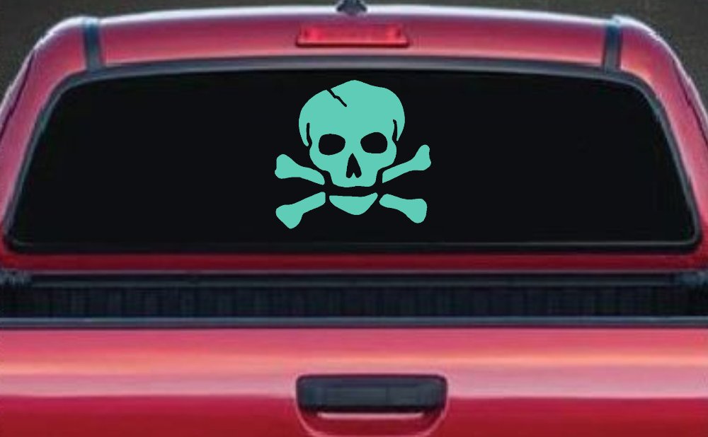 Skull and Cross Bones Biker or Pirate Car or Truck Window Decal Sticker (Mint)