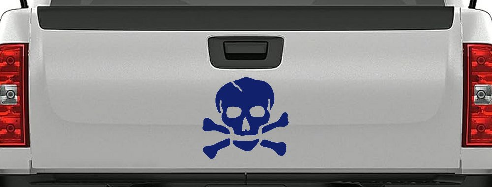 Skull and Cross Bones Biker or Pirate Car or Truck Window Decal Sticker (Navy)