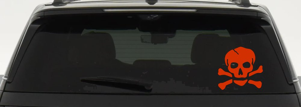 Skull and Cross Bones Biker or Pirate Car or Truck Window Decal Sticker (Orange Red)