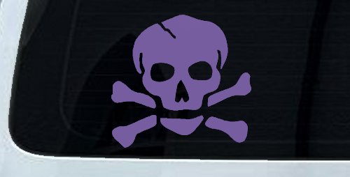 Skull and Cross Bones Biker or Pirate Car or Truck Window Decal Sticker (Purple)