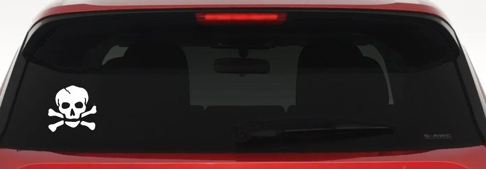 Skull and Cross Bones Biker or Pirate Car or Truck Window Vinyl Decal Sticker (White)