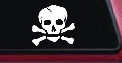 Skull and Cross Bones Biker or Pirate Car or Truck Window Decal Sticker (White)