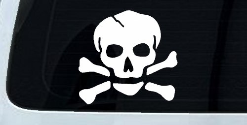 Skull and Cross Bones Biker or Pirate Car or Truck Window Decal Sticker (White)