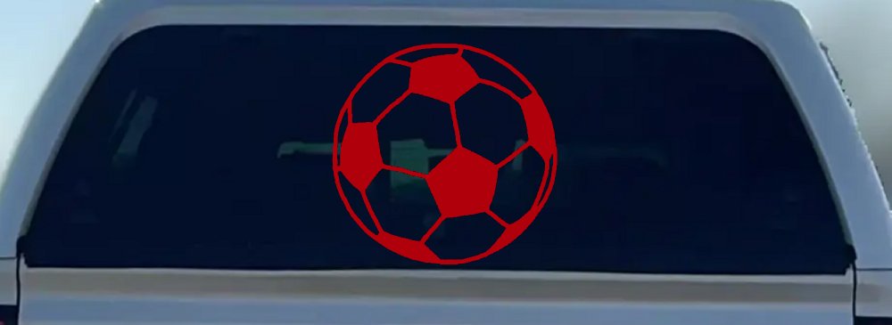 Soccer Ball  Sports Car or Truck Window Decal Sticker (Red)