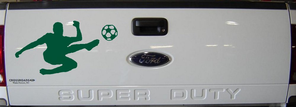 Kicking Soccer Ball Car Decal Sticker Vinyl Truck Window Sports Theme (Dark Green)