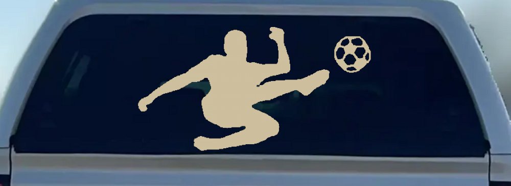Kicking Soccer Ball Sports Car or Truck Window Decal Sticker (Desert Sand)