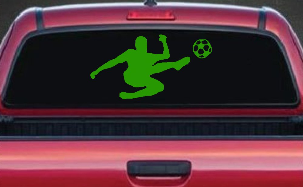 Kicking Soccer Ball Sports Car or Truck Window Decal Sticker (Lime)