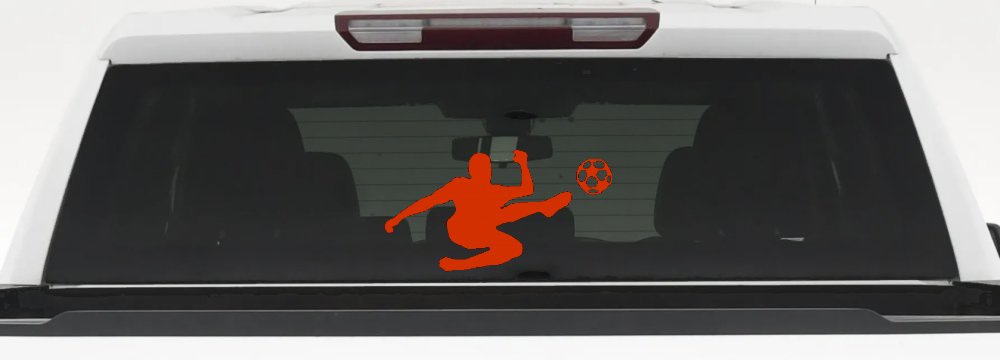 Kicking Soccer Ball Sports Car or Truck Window Decal Sticker (Orange Red)