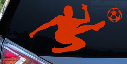 Kicking Soccer Ball Sports Car or Truck Window Decal Sticker (Orange Red)