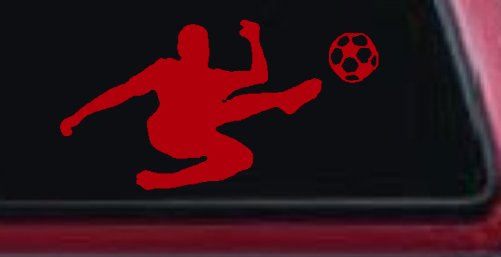 Kicking Soccer Ball Sports Car or Truck Window Decal Sticker (Red)