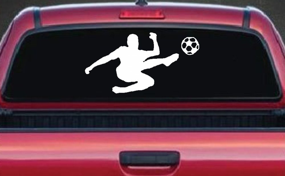 Kicking Soccer Ball Sports Car or Truck Window Decal Sticker (White)