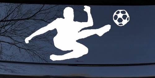 Kicking Soccer Ball Sports Car or Truck Window Decal Sticker (White)