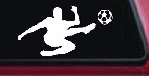 Kicking Soccer Ball Sports Car or Truck Window Decal Sticker (White)