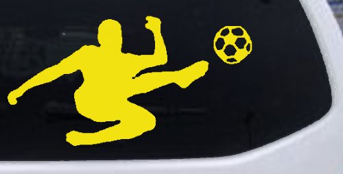 Kicking Soccer Ball Sports Car or Truck Window Decal Sticker (Yellow)