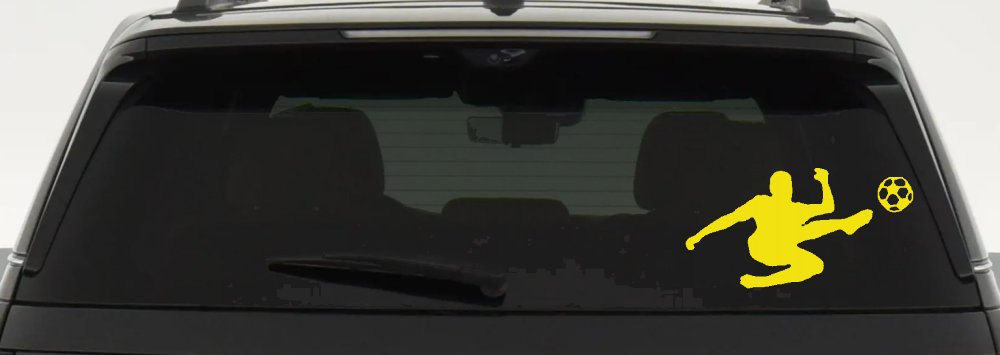 Kicking Soccer Ball Sports Car or Truck Window Decal Sticker (Yellow)