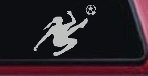 Girl Soccer Sports Car or Truck Window Decal Sticker (Light Gray)