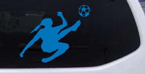 Girl Soccer Sports Car or Truck Window Decal Sticker (Sky Blue)