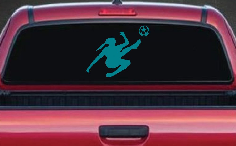 Girl Soccer Sports Car or Truck Window Decal Sticker (Turquoise Blue)